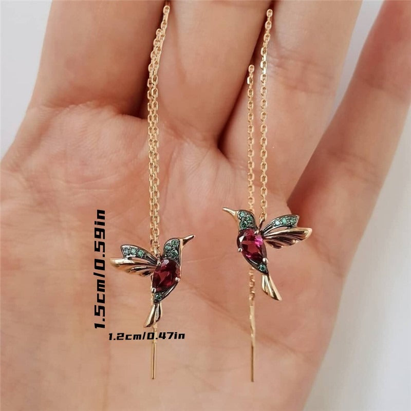 Creative fashion shines with exquisite and minimalist design, long hummingbird animal earrings, girls' multi-functional metal earrings, birthday party jewelry anniversary gift