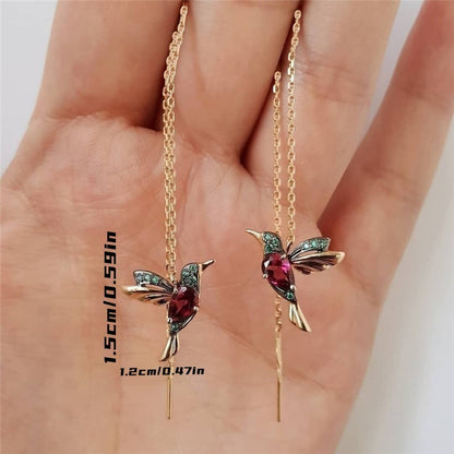 Creative fashion shines with exquisite and minimalist design, long hummingbird animal earrings, girls' multi-functional metal earrings, birthday party jewelry anniversary gift