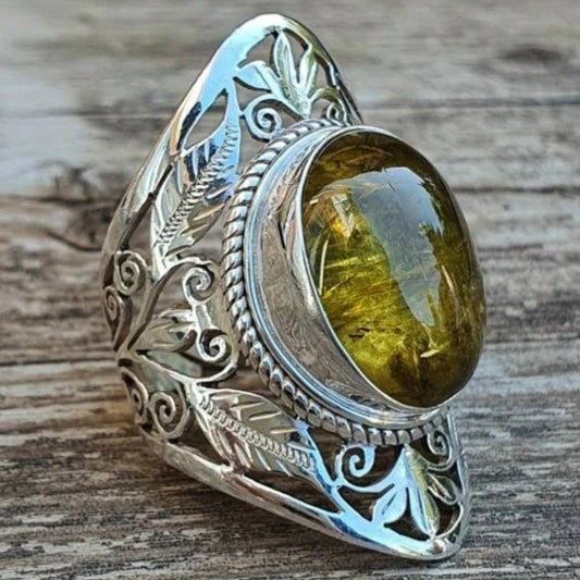 Vintage ring silver plated with gemstones egg shaped vintage flower engraved ring suitable for men and women on the ring dupes luxury jewelry