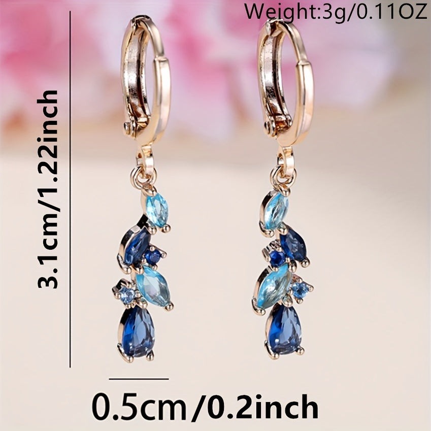 A pair of Women's gold pendant earrings, luxury bluestone leaf drop earrings, wedding jewelry, for pretend play