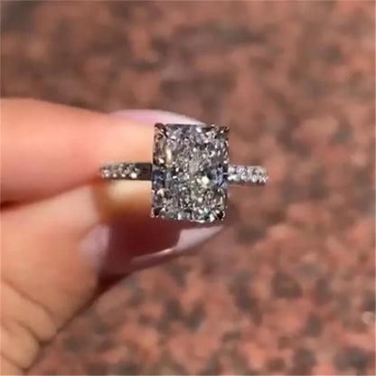 Classic Rectangle Stone Ring Women's Silver Geometric Square White Zirconia Wedding Ring Engagement Ring Bridal Jewelry