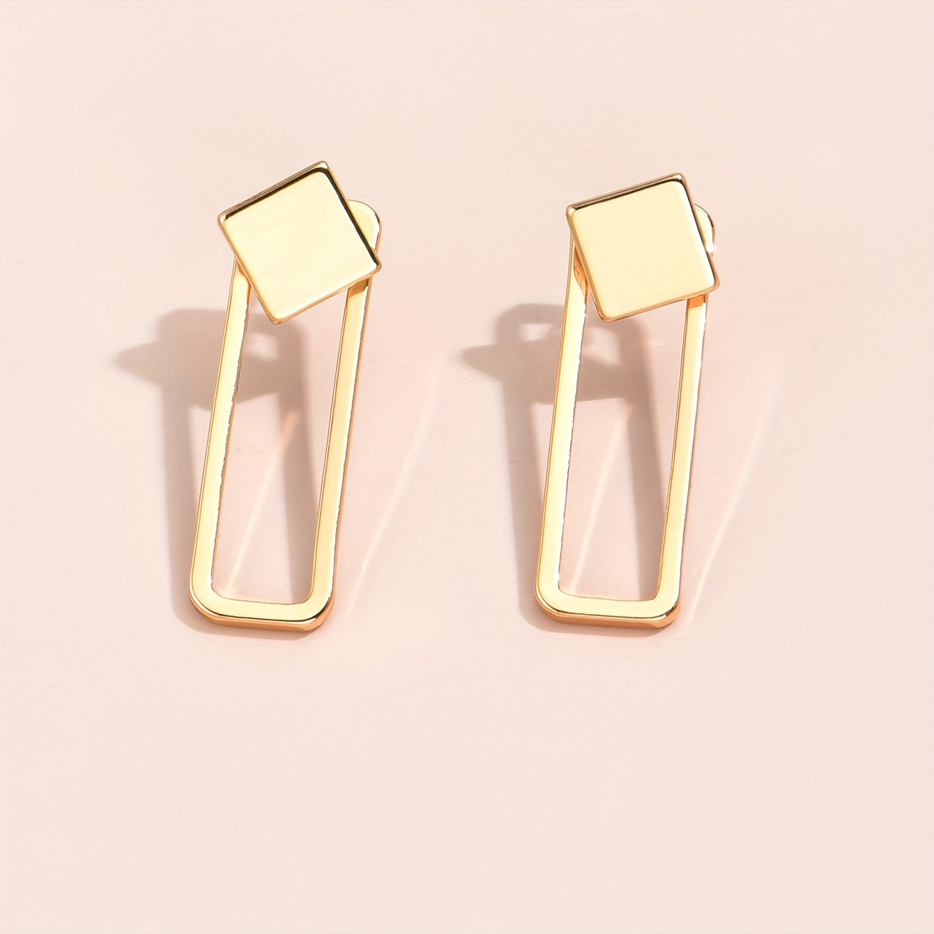 Square geometric stud earrings, copper jewelry, Women's simple casual style, Women's daily wear, fashionable Women's earrings