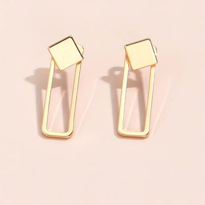 Square geometric stud earrings, copper jewelry, Women's simple casual style, Women's daily wear, fashionable Women's earrings