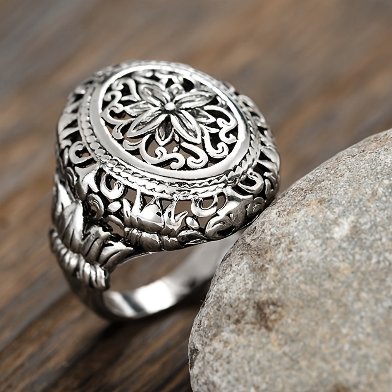 Bohemian Retro Silver Plated Floral Ring for Women - Perfect for Daily Wear and Party, Anniversary Gift