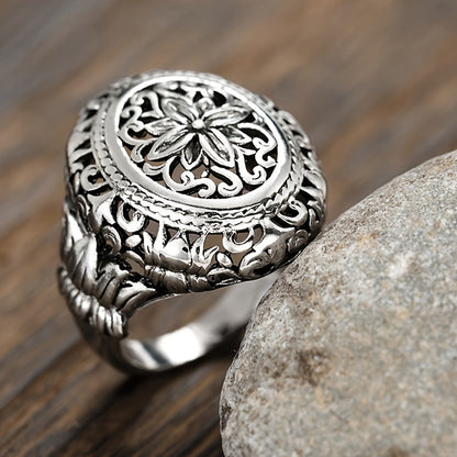 Bohemian Retro Silver Plated Floral Ring for Women - Perfect for Daily Wear and Party, Anniversary Gift