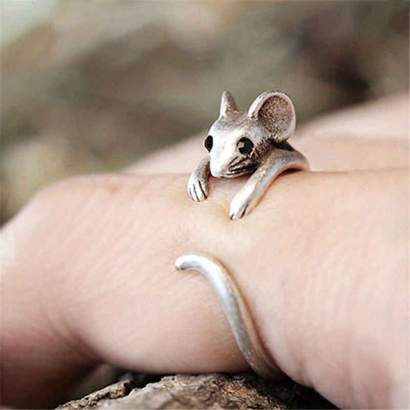 Creative Design Mouse Ring 925 Silver Plated Opening Adjustable Animal Ring Ladies Personality Ring Jewelry