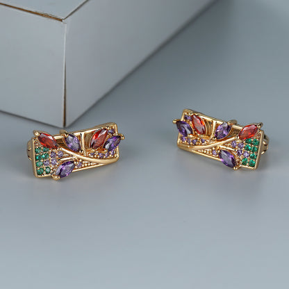 A pair of stylish safflower drop earrings, synthetic diamonds, copper needles, luxury wedding jewelry, colorful cubic diamond drop earrings