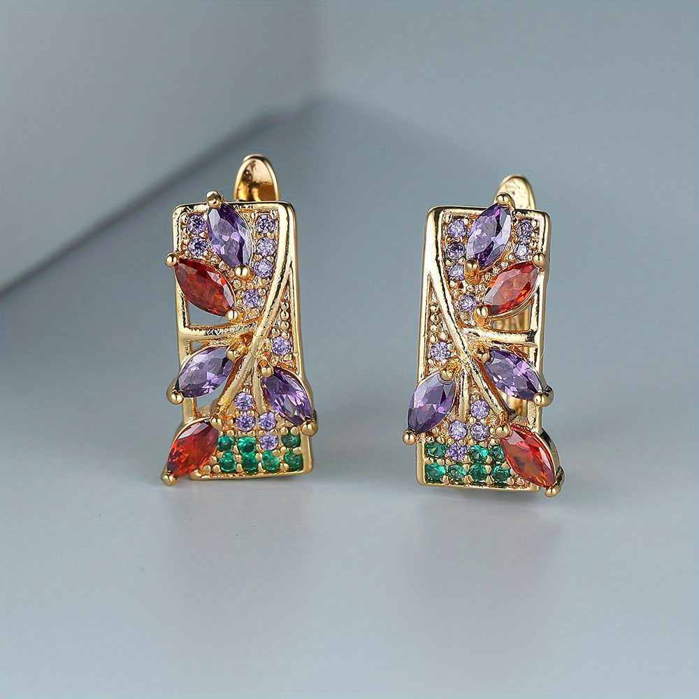 A pair of stylish safflower drop earrings, synthetic diamonds, copper needles, luxury wedding jewelry, colorful cubic diamond drop earrings