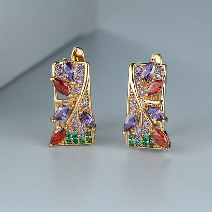 A pair of stylish safflower drop earrings, synthetic diamonds, copper needles, luxury wedding jewelry, colorful cubic diamond drop earrings