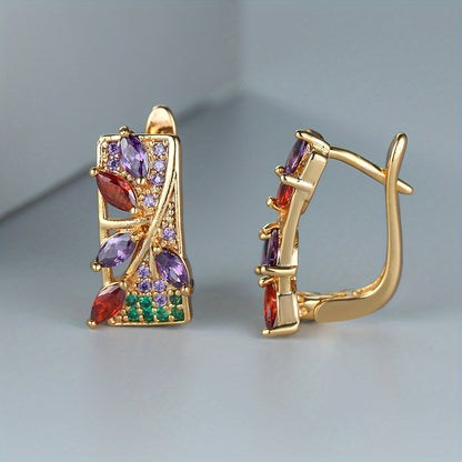 A pair of stylish safflower drop earrings, synthetic diamonds, copper needles, luxury wedding jewelry, colorful cubic diamond drop earrings