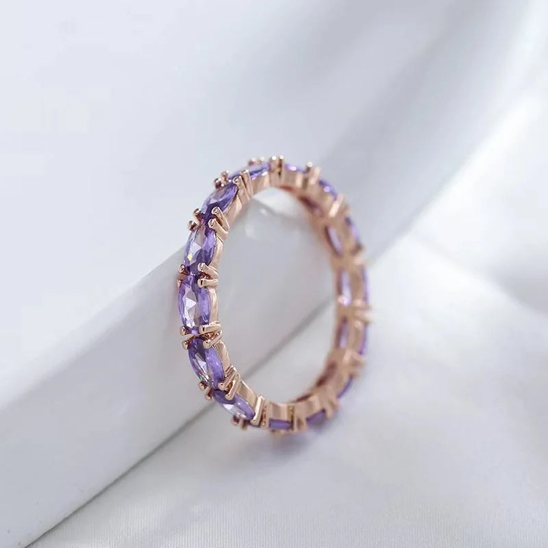 A purple oval synthetic zircon ring with a copper base, modern luxury style, women's party jewelry, the perfect Valentine's Day gift.