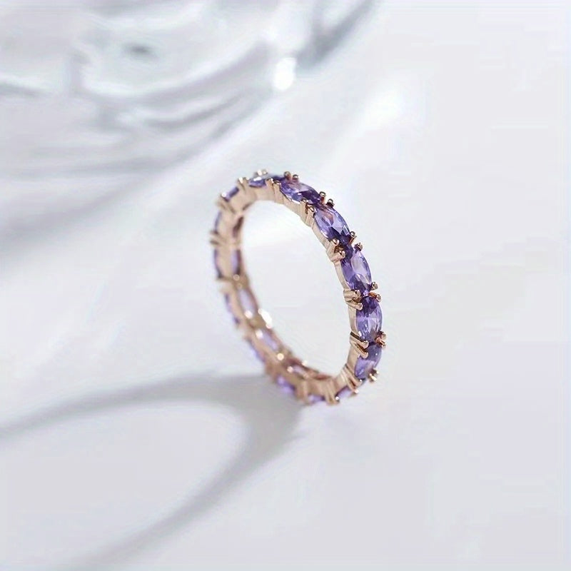 A purple oval synthetic zircon ring with a copper base, modern luxury style, women's party jewelry, the perfect Valentine's Day gift.