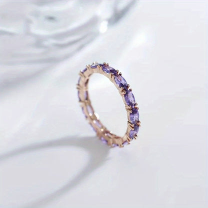 A purple oval synthetic zircon ring with a copper base, modern luxury style, women's party jewelry, the perfect Valentine's Day gift.