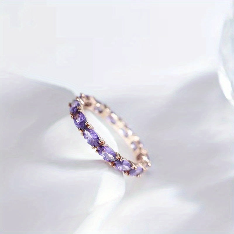 A purple oval synthetic zircon ring with a copper base, modern luxury style, women's party jewelry, the perfect Valentine's Day gift.