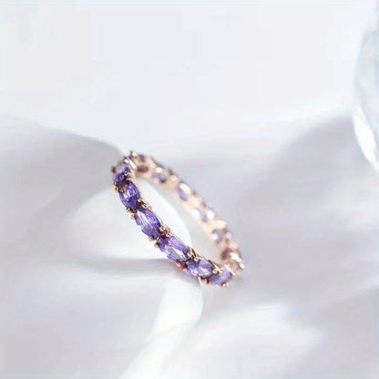 A purple oval synthetic zircon ring with a copper base, modern luxury style, women's party jewelry, the perfect Valentine's Day gift.