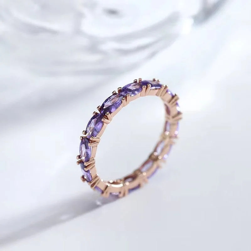 A purple oval synthetic zircon ring with a copper base, modern luxury style, women's party jewelry, the perfect Valentine's Day gift.