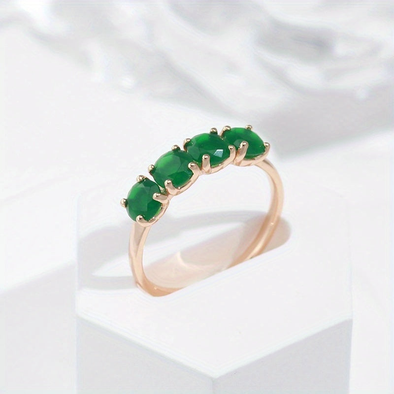 1 piece emerald green round cut Zirconia four faux gemstone ring for ladies, coolpie pair jewelry, Christmas gifts, New Year gifts, Valentine's Day gifts for female mom family friends