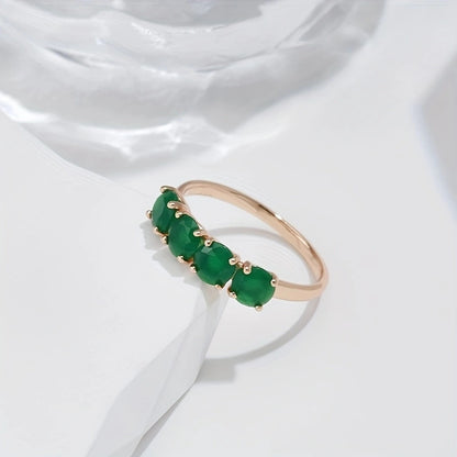 1 piece emerald green round cut Zirconia four faux gemstone ring for ladies, coolpie pair jewelry, Christmas gifts, New Year gifts, Valentine's Day gifts for female mom family friends