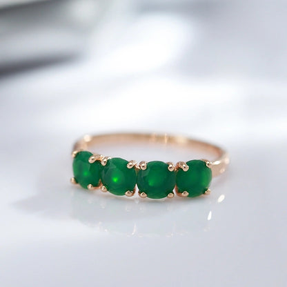 1 piece emerald green round cut Zirconia four faux gemstone ring for ladies, coolpie pair jewelry, Christmas gifts, New Year gifts, Valentine's Day gifts for female mom family friends