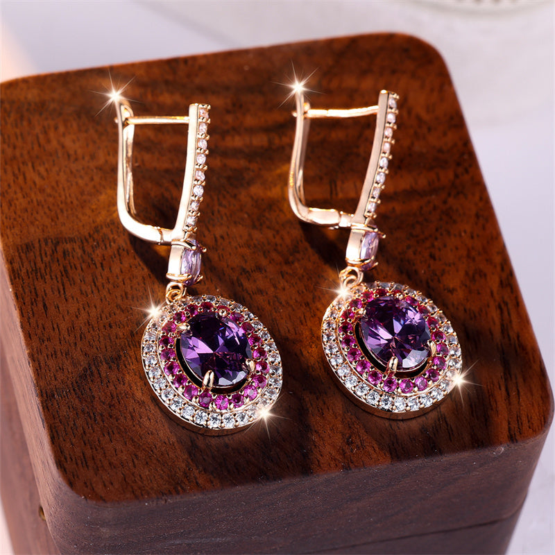 Elegant earrings, sparkling purple halo design, covered with shiny zircon, suitable for daily matching, party accessories, casual date decoration