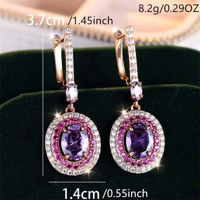 Elegant earrings, sparkling purple halo design, covered with shiny zircon, suitable for daily matching, party accessories, casual date decoration