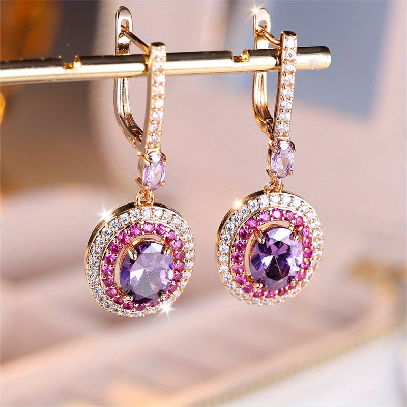 Elegant earrings, sparkling purple halo design, covered with shiny zircon, suitable for daily matching, party accessories, casual date decoration