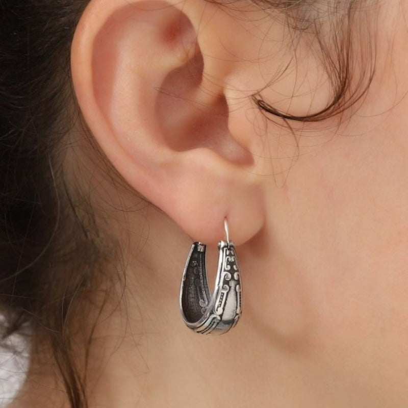 Vintage bohemian earrings, 925 silver galvanized alloy, handmade with texture art, copper ear needles, suitable for daily wear and gift giving, ladies, suitable for Valentine's Day