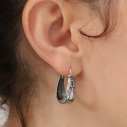 Vintage bohemian earrings, 925 silver galvanized alloy, handmade with texture art, copper ear needles, suitable for daily wear and gift giving, ladies, suitable for Valentine's Day