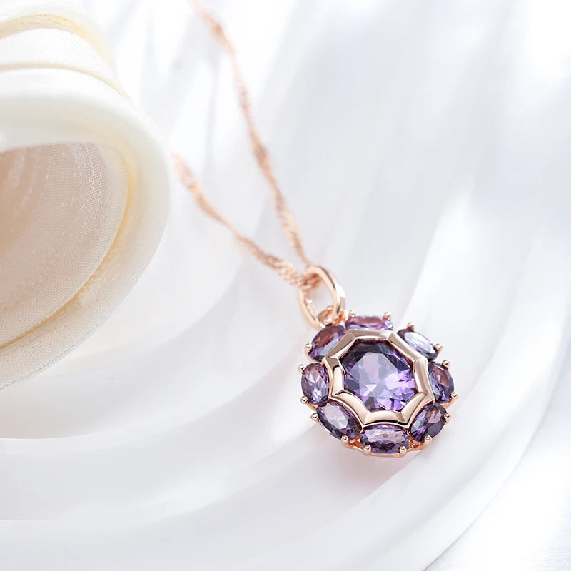 1 Sparkling Oval Purple Stone Pendant Necklace Women's Luxury Gold Party Everyday Jewelry Perfect for Pretend Play, Perfect for Winter, New Year