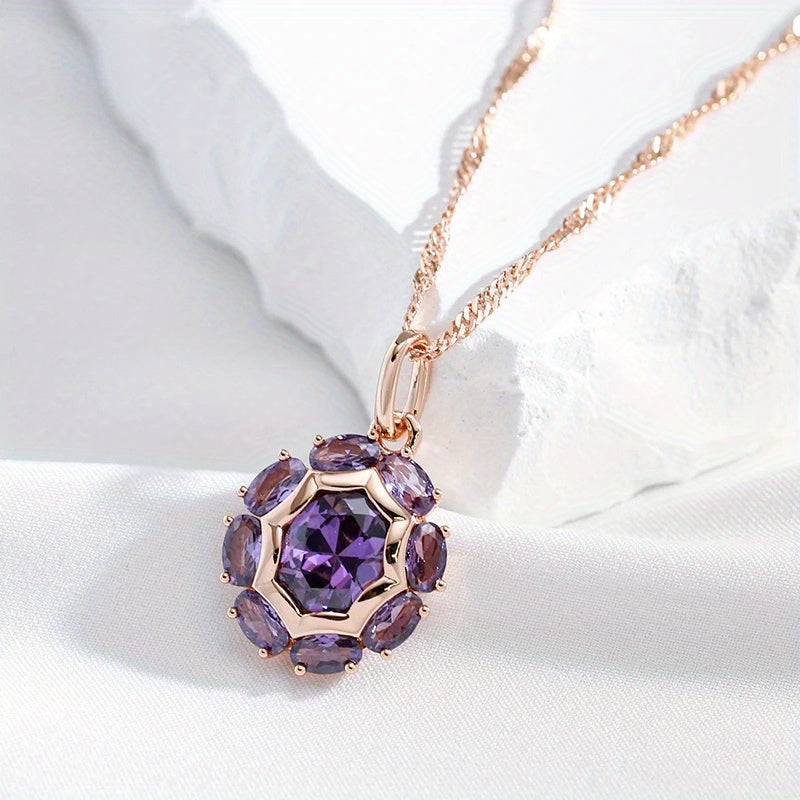 1 Sparkling Oval Purple Stone Pendant Necklace Women's Luxury Gold Party Everyday Jewelry Perfect for Pretend Play, Perfect for Winter, New Year