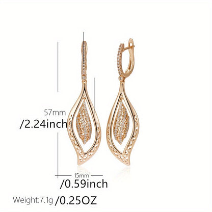 A pair of luxurious gold long leaf pendant earrings, suitable for women, glossy flowers, ethnic style bridal vintage jewelry