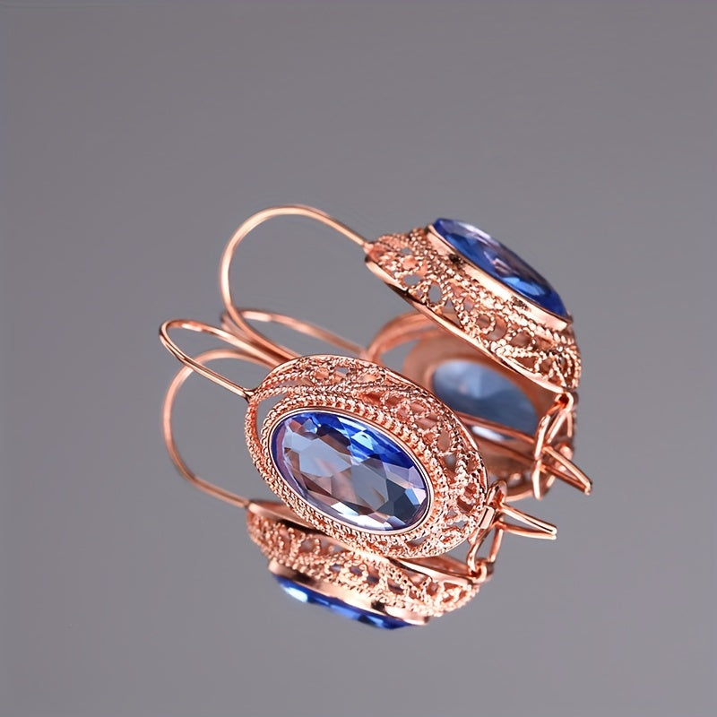1 pair of retro luxury hollow design synthetic gem ring earrings, Women's January birthday stone, copper plated without nickel, suitable for parties, banquets, weddings, anniversary gifts, wedding jewelry | luxury earrings | meticulous craftsmanship