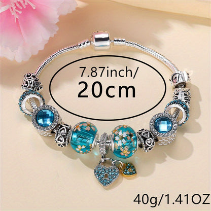 1 piece silver love blue bead bracelet DIY pendant bracelet Valentine's Day jewelry gift, suitable for pretend play, perfect for winter and New Year