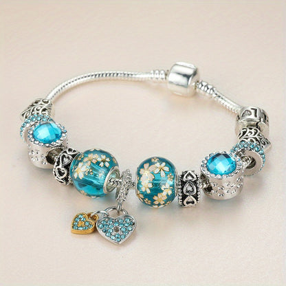 1 piece silver love blue bead bracelet DIY pendant bracelet Valentine's Day jewelry gift, suitable for pretend play, perfect for winter and New Year