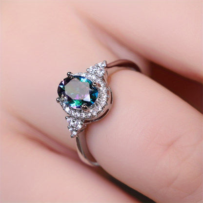 1 Silver Oval Cut Multicolor Stone CZ Claw Ring Wedding Ring Jewelry Valentine's Day Gift