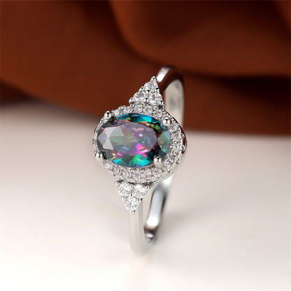 1 Silver Oval Cut Multicolor Stone CZ Claw Ring Wedding Ring Jewelry Valentine's Day Gift