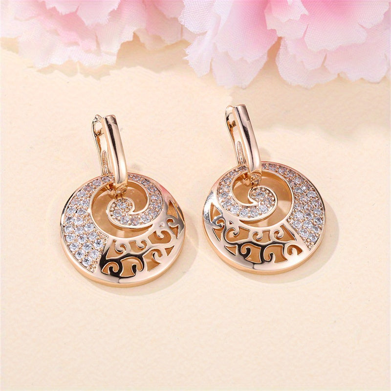 1 Pair Flower Drop Earrings, Golden Cubic Zirconia Accessories Jewelry