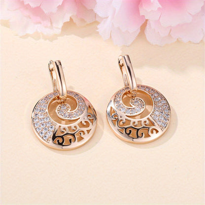 1 Pair Flower Drop Earrings, Golden Cubic Zirconia Accessories Jewelry