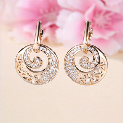 1 Pair Flower Drop Earrings, Golden Cubic Zirconia Accessories Jewelry