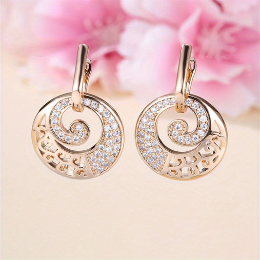 1 Pair Flower Drop Earrings, Golden Cubic Zirconia Accessories Jewelry
