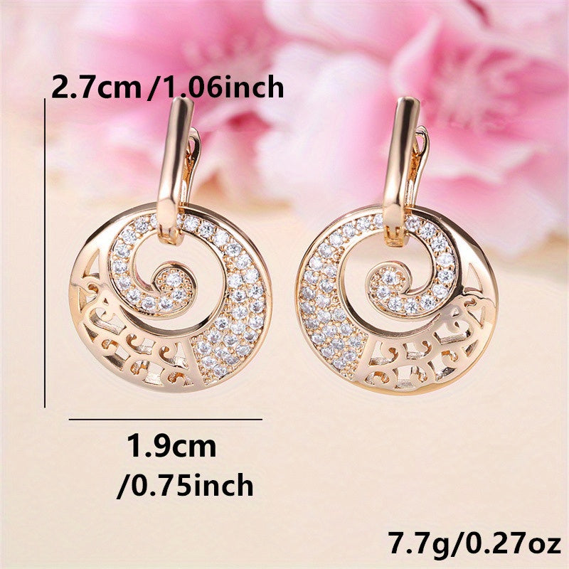1 Pair Flower Drop Earrings, Golden Cubic Zirconia Accessories Jewelry