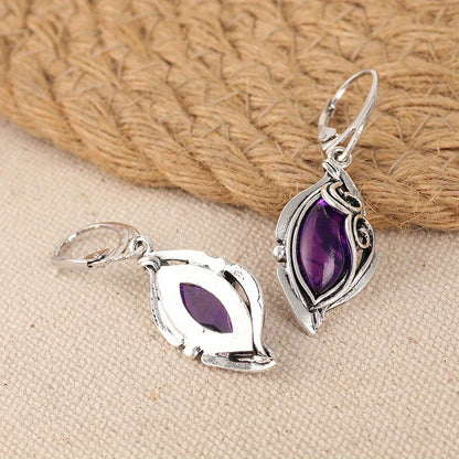 Classic Bohemian 925 Silver Plated Purple Synthetic Gemstone Drop Earrings, Zinc Alloy with Copper Ears, Pendant Fashion Jewelry for Everyday and Special Occasions, Christmas Gift Ideas