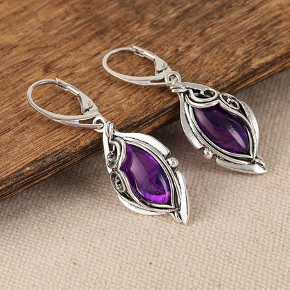 Classic Bohemian 925 Silver Plated Purple Synthetic Gemstone Drop Earrings, Zinc Alloy with Copper Ears, Pendant Fashion Jewelry for Everyday and Special Occasions, Christmas Gift Ideas
