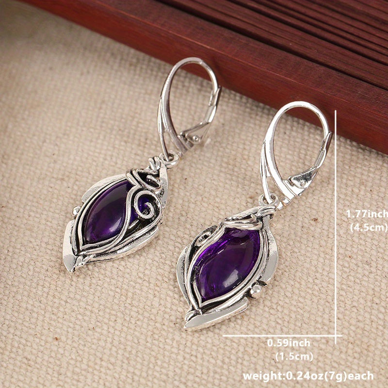Classic Bohemian 925 Silver Plated Purple Synthetic Gemstone Drop Earrings, Zinc Alloy with Copper Ears, Pendant Fashion Jewelry for Everyday and Special Occasions, Christmas Gift Ideas