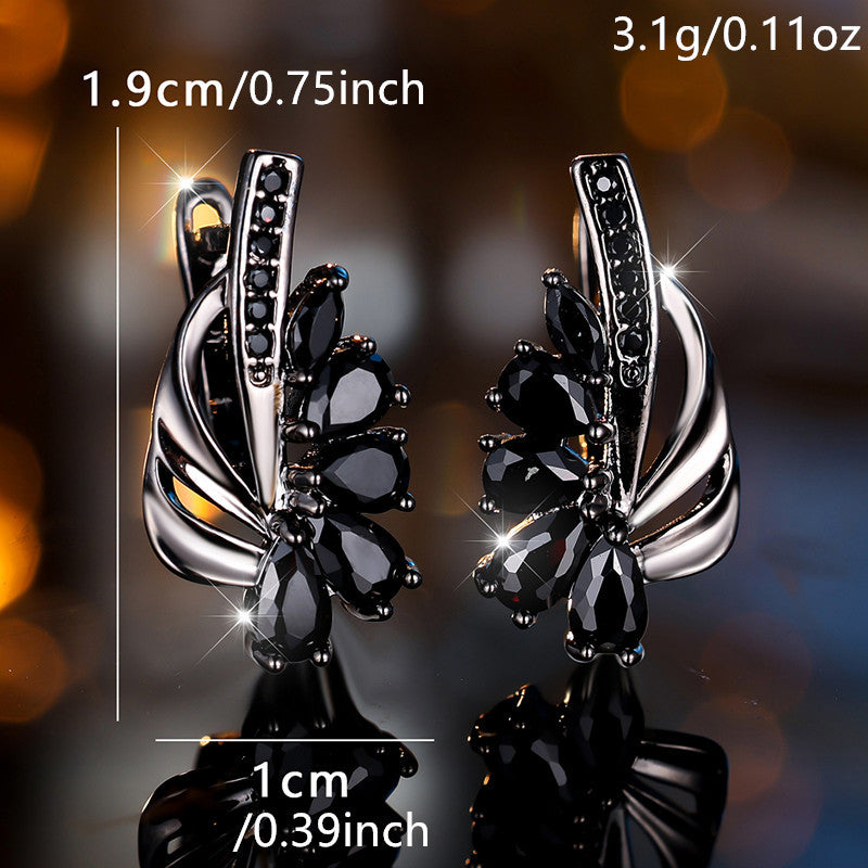 Retro black droplet-shaped black stone pendant earrings, exquisite accessories for ethnic wedding parties, suitable for role-playing