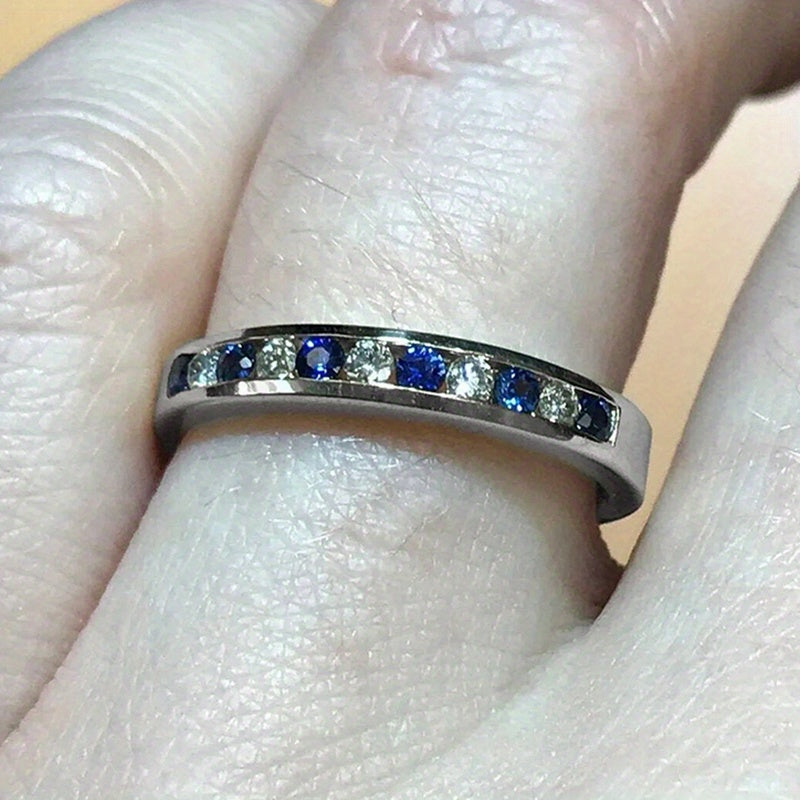 Simple and elegant ladies' birthday stone ring, September birthday stone, synthetic sapphire, copper base, perfect for Casual Attire and special occasions