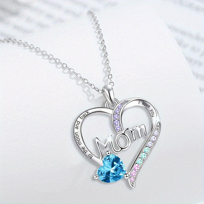 "I Love Your Mom" Heart Pendant Necklace with Acrylic Trim, Alloy Chain, White K Plating, Fashion Jewelry Gift for Women Over 15 - Eternal Sparkle Collection