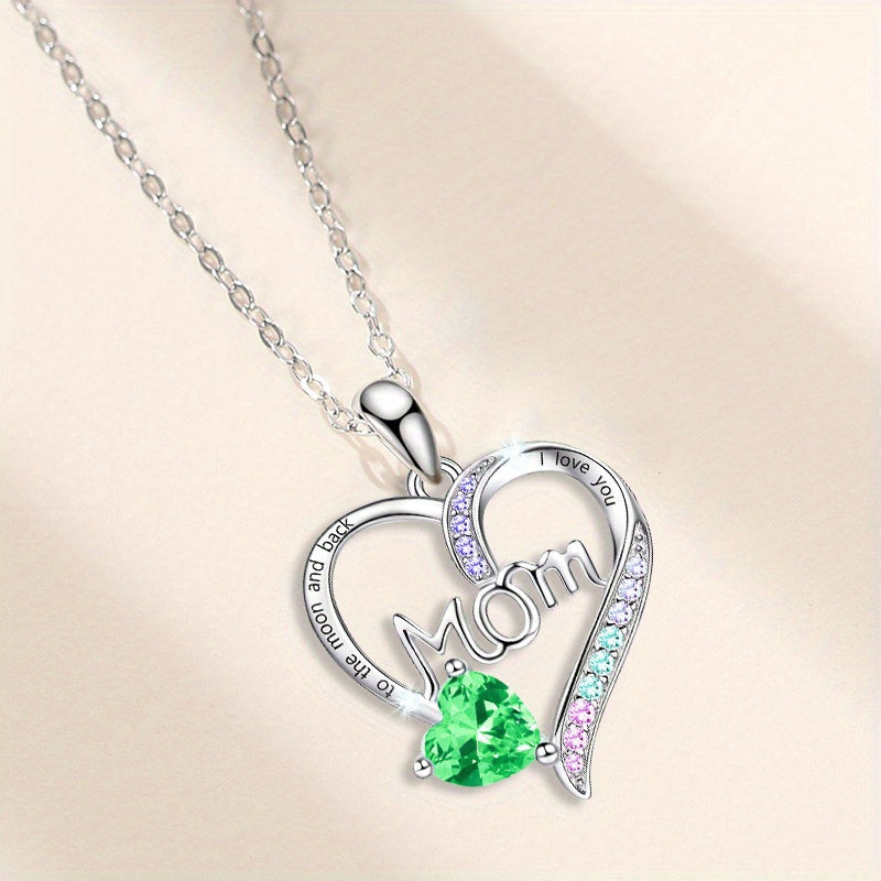 "I Love Your Mom" Heart Pendant Necklace with Acrylic Trim, Alloy Chain, White K Plating, Fashion Jewelry Gift for Women Over 15 - Eternal Sparkle Collection