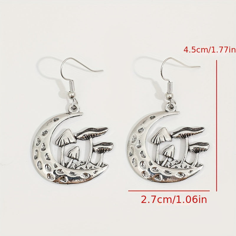 Vintage Moon Mushroom Pendant Drop Earrings Alloy Earrings Elegant Style Jewelry Fashion Women's Gifts