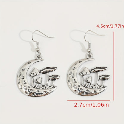 Vintage Moon Mushroom Pendant Drop Earrings Alloy Earrings Elegant Style Jewelry Fashion Women's Gifts